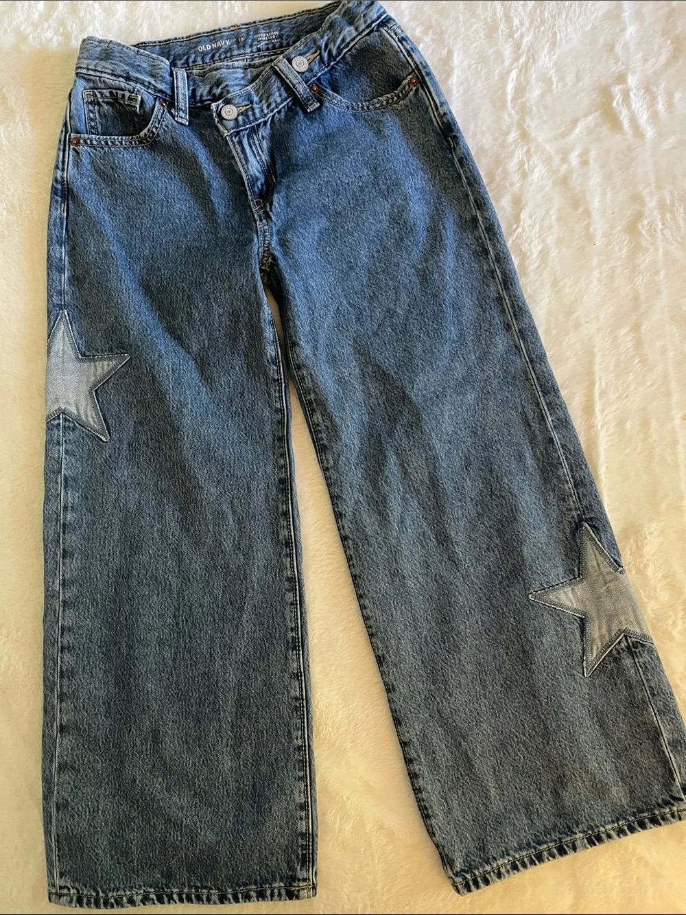 Old Navy Girls Blue Relaxed Wide-Leg Jeans with Star Accents  SZ 10